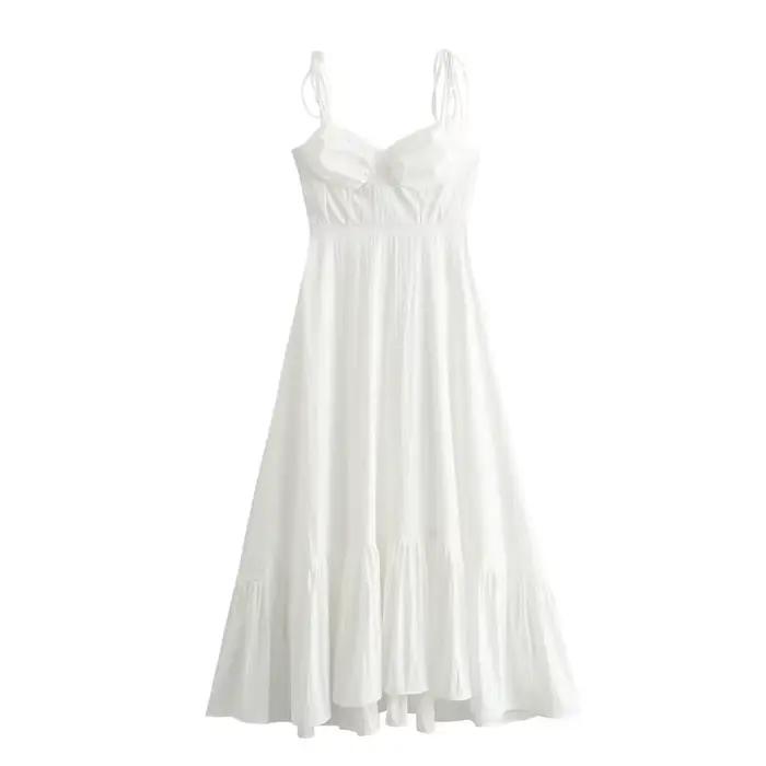 MUJER blanc Corset robe femme à volants Slip longues robes pour femmes 2025 sans manches dos nu robe