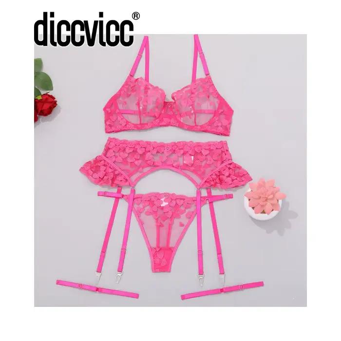 Diccvicc-Soutien-gorge en dentelle florale pour femme, ensemble de jarretelles de paupières, sous-vê
