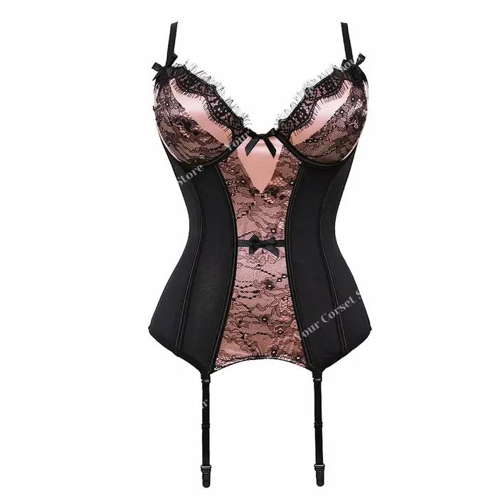 Corset en dentelle victorienne avec nœud papillon et jarretelles, bustier privé, haut sexy, ensemble