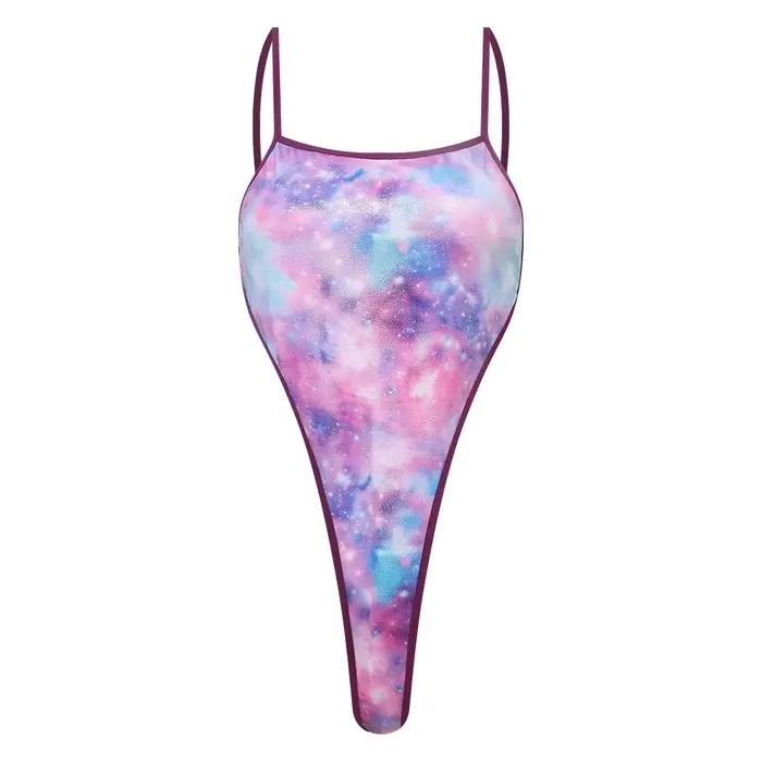 Maillot de bain une pièce imprimé pour femme, style monokini, lingerie, dos lacé, dos nu, coupe haut