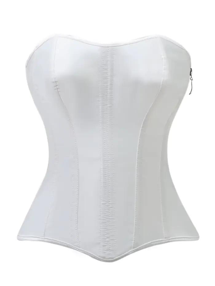 Corset blanc en satin à col cœur avec fermeture éclair latérale et laçage, haut sculptant