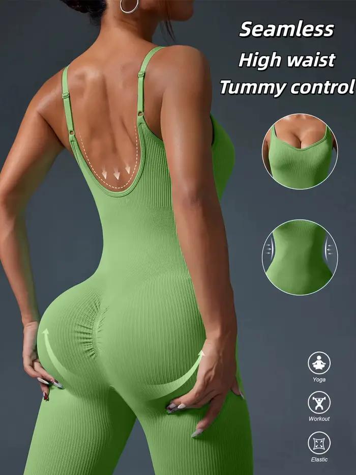 Combinaison de Yoga de Sport sans couture, couleur unie, dos nu, moulante, vêtements d'entraînement