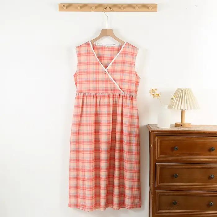 Femmes sans manches col en v chemises de nuit doux confortable vêtements de nuit basiques d'été Plai