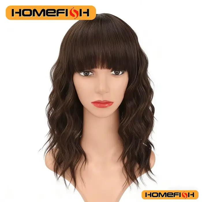 Perruque synthétique à boucles avec frange – Coiffure quotidienne polyvalente pour femme, perruque f