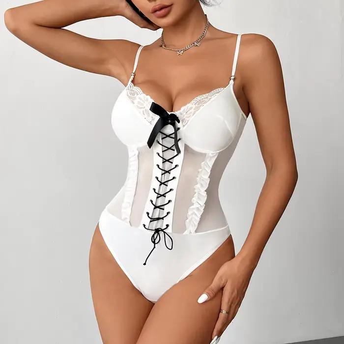 Combinaison une pièce élégante pour femme avec nœud papillon, bretelles et corset, style français, c