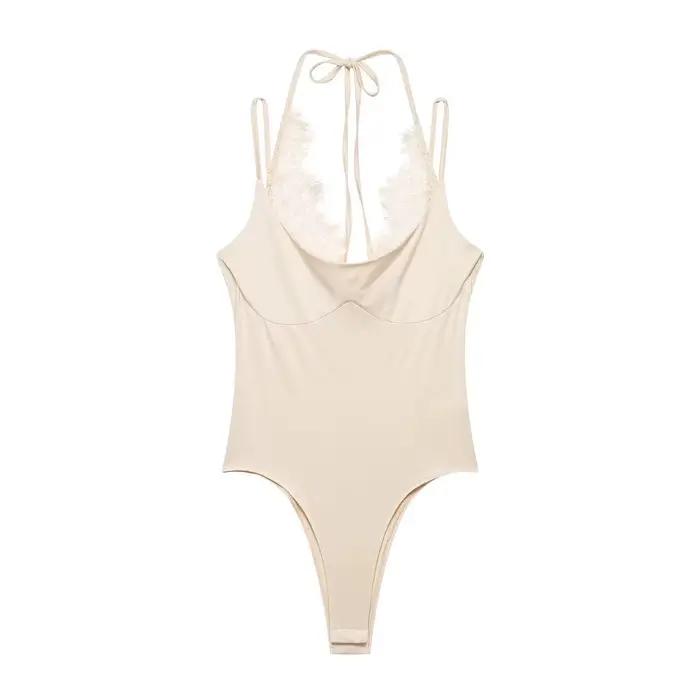 Nouveauté 2026 : Combinaison moulante sexy en dentelle pour femme, style patchwork ajouré et transpa