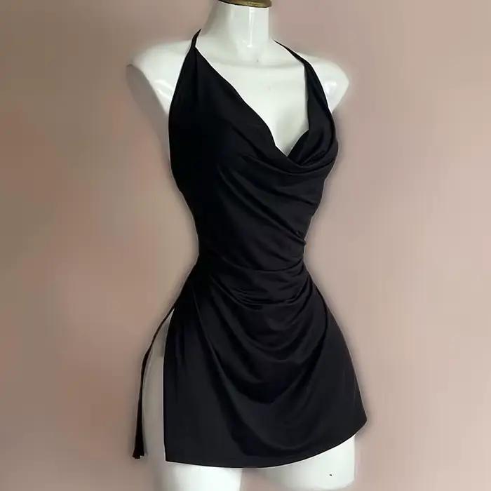 Robe de soirée dos nu à bretelles fendues, chemise de nuit sexy, jupe de rue rétro, col en V, linger