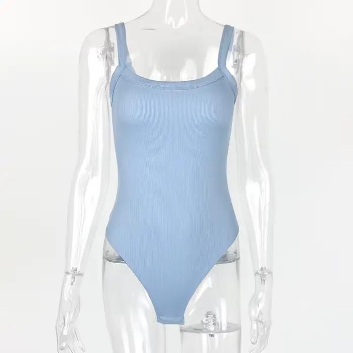 Sangle solide moulante Sexy corps décontracté basique blanc été Body haut pour femme sans manches pu