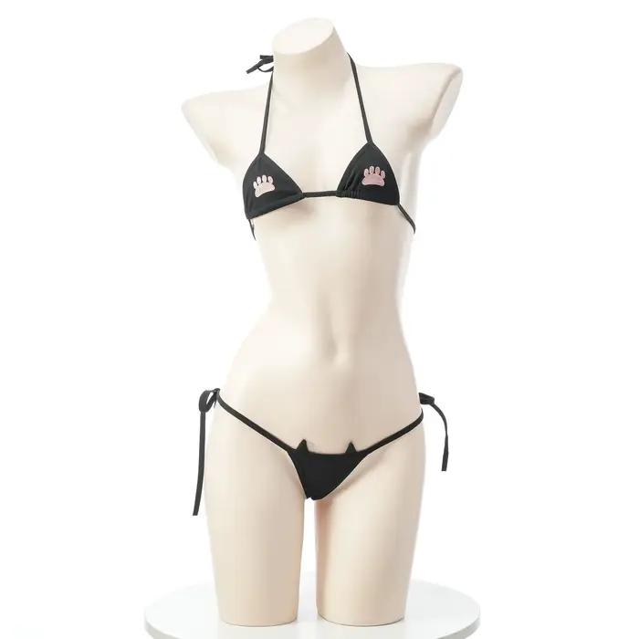 Ensemble de lingerie sexy japonaise Kawaii pour femmes, bikini imprimé griffes de chat, micro-soutie