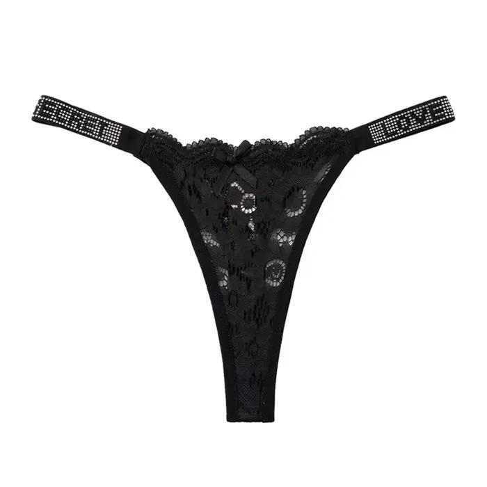 Culotte string brodée en dentelle cristal à fleurs, taille basse, entrejambe en coton, sans couture,