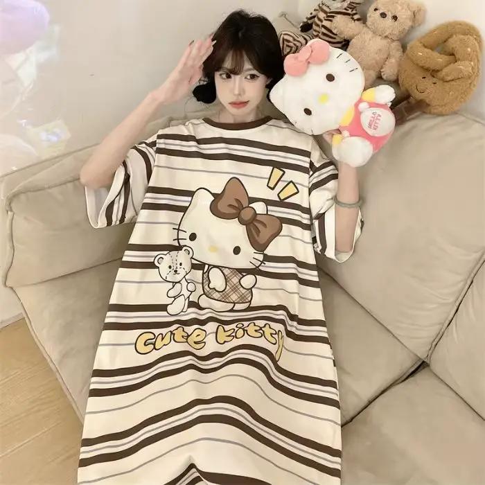 Chemise de nuit coréenne Sanrio d'été à manches courtes pour femme, ample, mi-longue, vêtement de nu