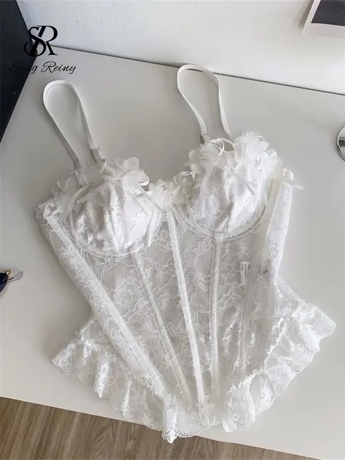 SINGREINY 3D Floral Sexy pure Lingerie haut dames dentelle épissure moulante polyvalent Camisole fra