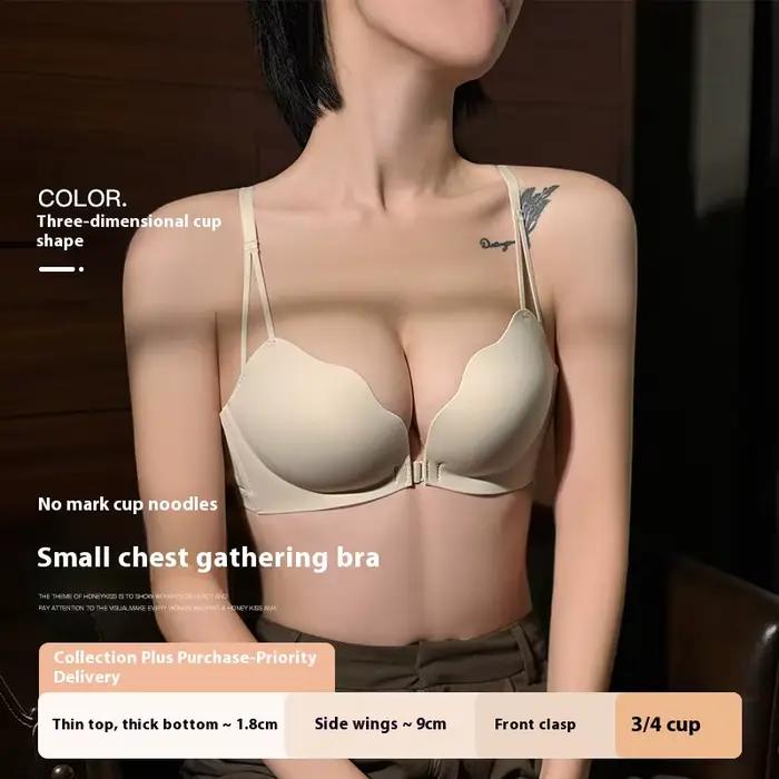 Soutien-gorge froncé avec boucle avant, beau dos, petits seins froncés, intégré, sans armatures, res