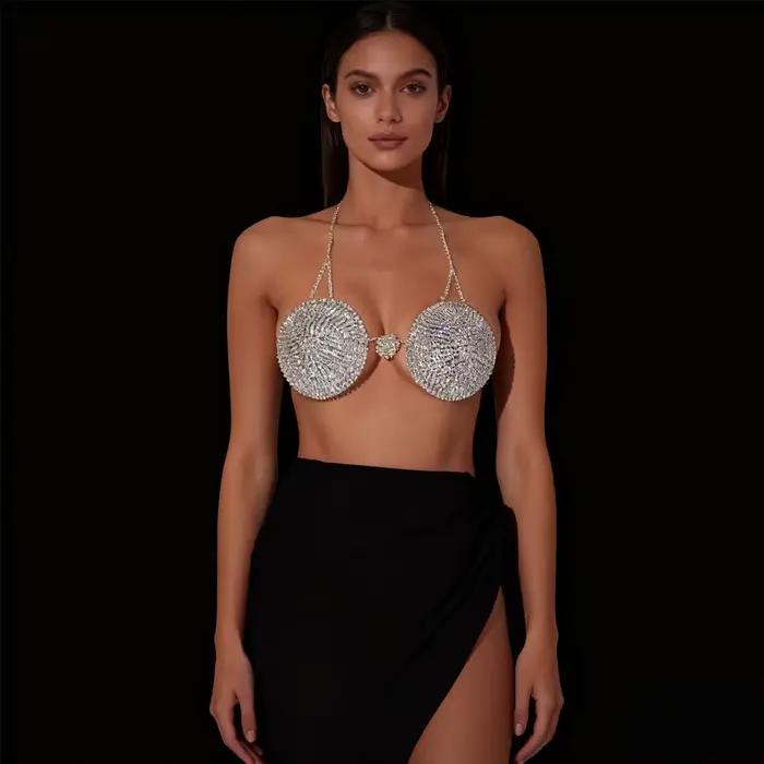 Soutien-gorge entièrement orné de diamants pour femmes, idéal pour les boîtes de nuit et les soirées