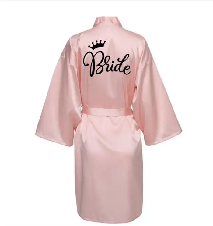 Robe Kimono en Satin avec Lettres Noires, Pyjama de Demoiselle d'Honneur, Peignoir de ixde Mariage,