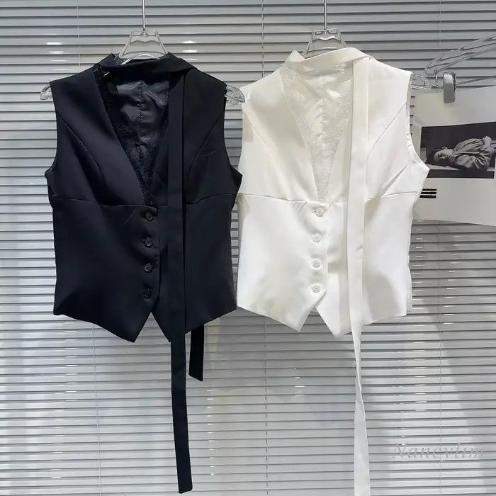 Haut à col en V avec coutures en dentelle pour femme, simple boutonnage, glaçage imbibé socialite, h