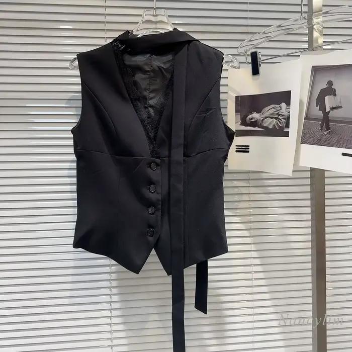 Haut à col en V avec coutures en dentelle pour femme, simple boutonnage, glaçage imbibé socialite, h
