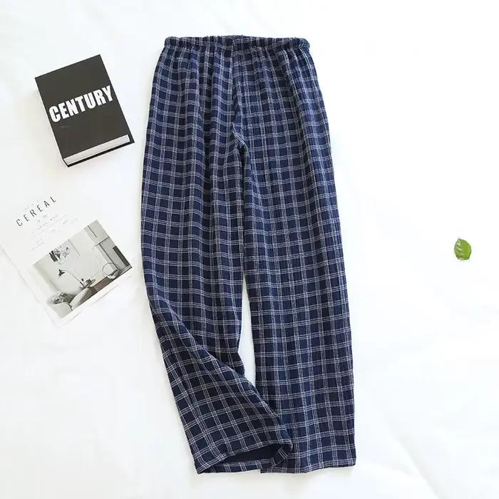 Bas de sommeil japonais pour hommes, pantalon de pyjama à carreaux en treillis Simple, fil de coton