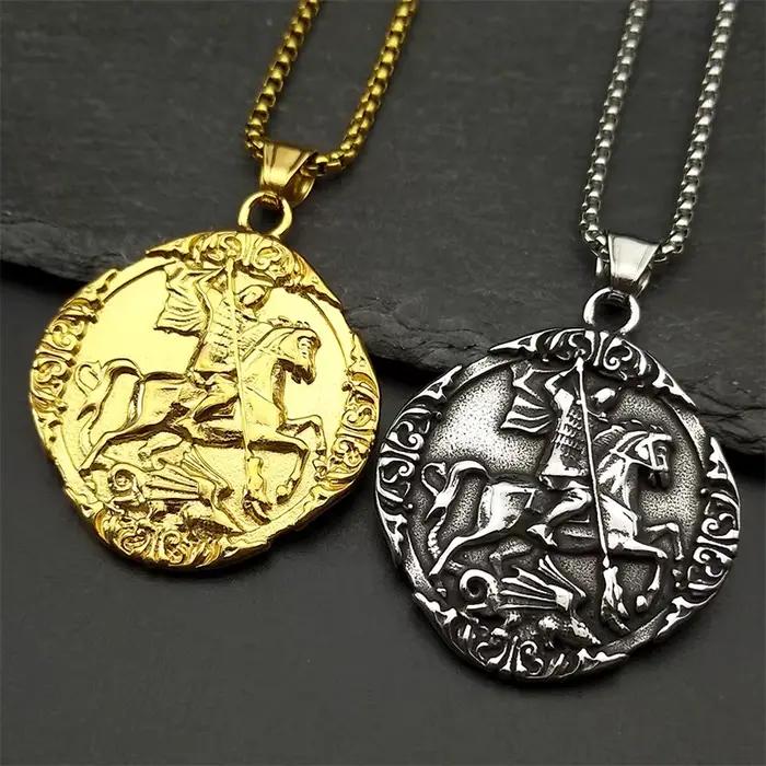 Saint George PROTECT US Christian pendentif en acier inoxydable collier pour femmes hommes couleur or St. George collier ras du cou bijoux
