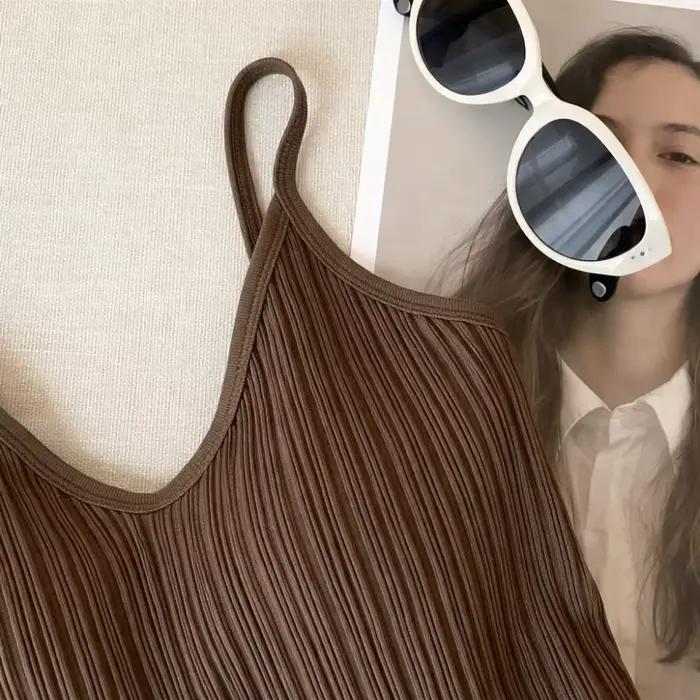 Nouvelle Camisole Col V Sans Manches, Haut Une Pièce à Bonnets Intégrés, Style Halter, Sous-vêtement, Lingerie Française pour Femme