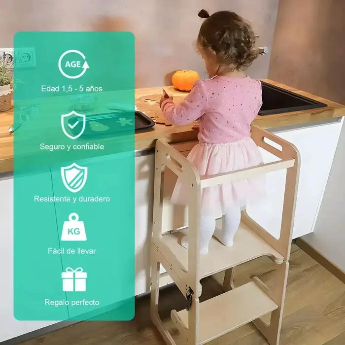 Tour pour tout-petits, tabouret de cuisine, aide pour les tout-petits, tour d'apprentissage en bois avec tableau, tour sur pied de cuisine avec Rail de sécurité