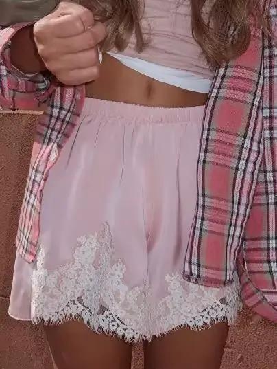 Short en Satin de soie et dentelle pour femmes