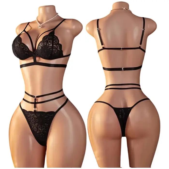 Ensemble de soutien-gorge ouvert en dentelle transparente