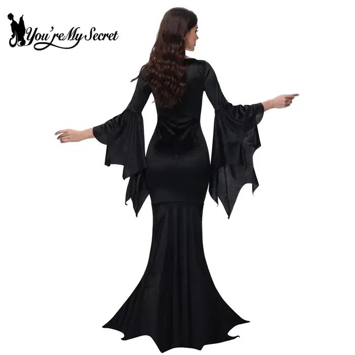 Robe de famille en queue de poisson rétro gothique, manches évasées, Halloween, Morticia Adams, Primate Black Adams, Tu es mon secret