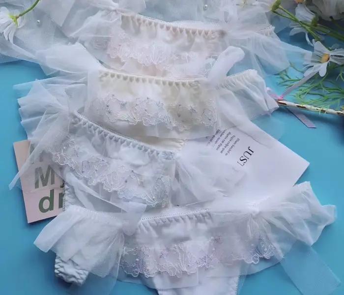 Culotte à volants en dentelle brodée, culotte tanga, sous-vêtements mignons, Lolita Kawaii, princesse, patients M L, 2024 vraies photos, nouveau, 100%