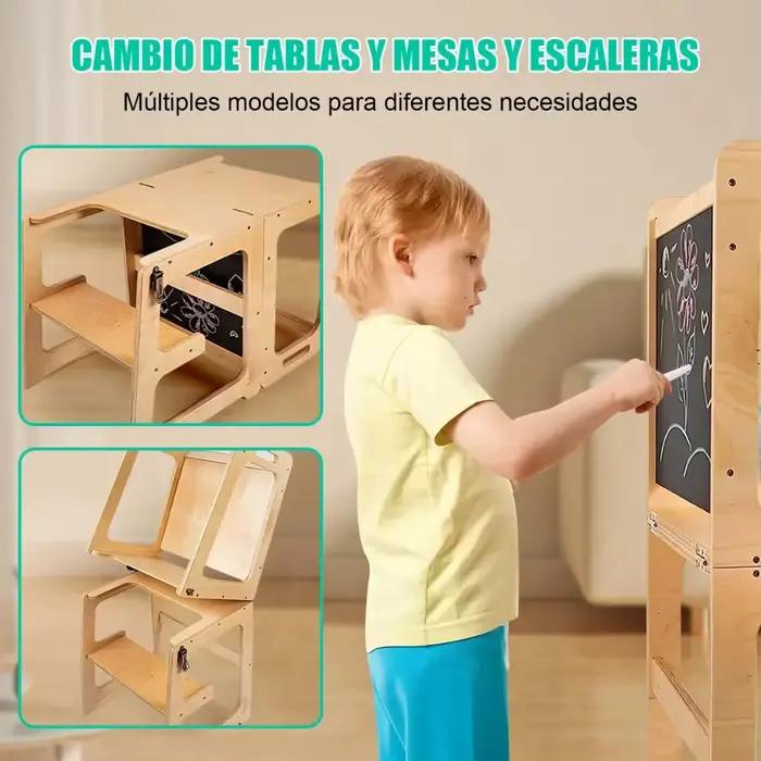 Tour pour tout-petits, tabouret de cuisine, aide pour les tout-petits, tour d'apprentissage en bois avec tableau, tour sur pied de cuisine avec Rail de sécurité