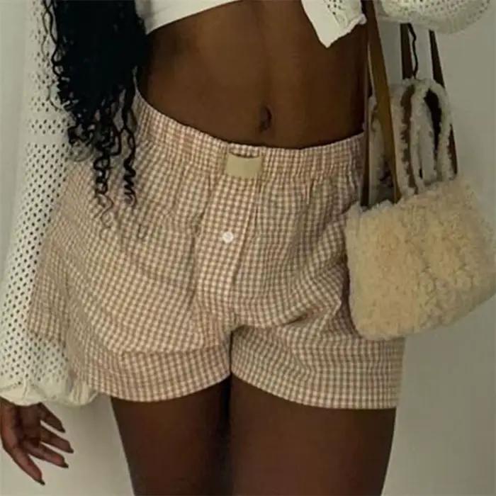 Nouveauté 2026 Short Boxer Décontracté à Carreaux pour Femme, Style Y2K, Idéal pour l'Été, le Pyjama, la Plage et le Jogging