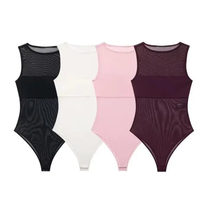 Combinaison en tulle pour femmes, printemps-été, sexy, légère, col rond, sans manches, style plage, combinaison féminine