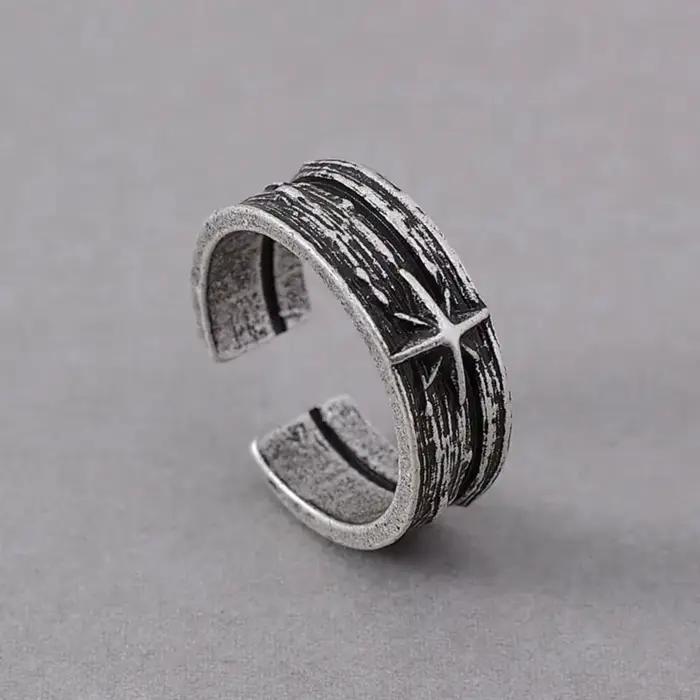 Bague ouverte réglable unisexe style punk gothique argenté étoilé, bijou artisanal rétro, cadeau pour hommes et femmes