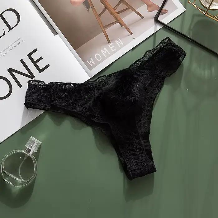 Femmes dentelle maille coton tongs culottes Sexy lapin queue taille femme caleçon Pantys Lingerie Vintage