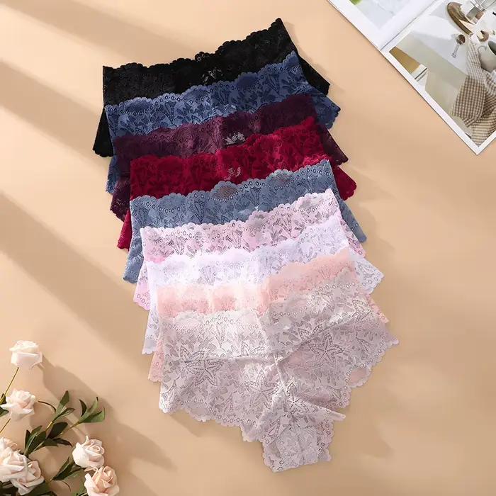 FINETOO 5 pièces Sexy dentelle florale culottes femmes slips taille basse Lingerie douce confortable