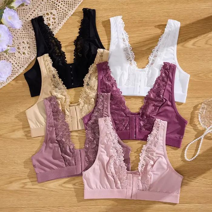 Offre spéciale soutien-gorge de sport transparent à lacets floraux avec fermeture avant et support latéral pour femmes soutien-gorge sans fil