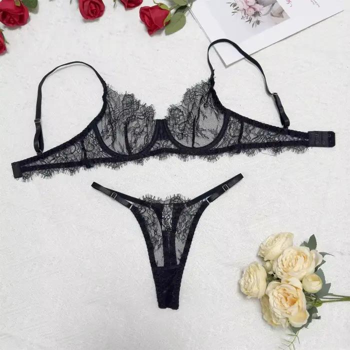 Ensemble soutien-gorge et culotte en dentelle transparente pour femmes
