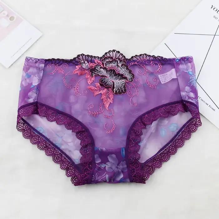 Culotte taille moyenne brodée de fleurs pour femmes