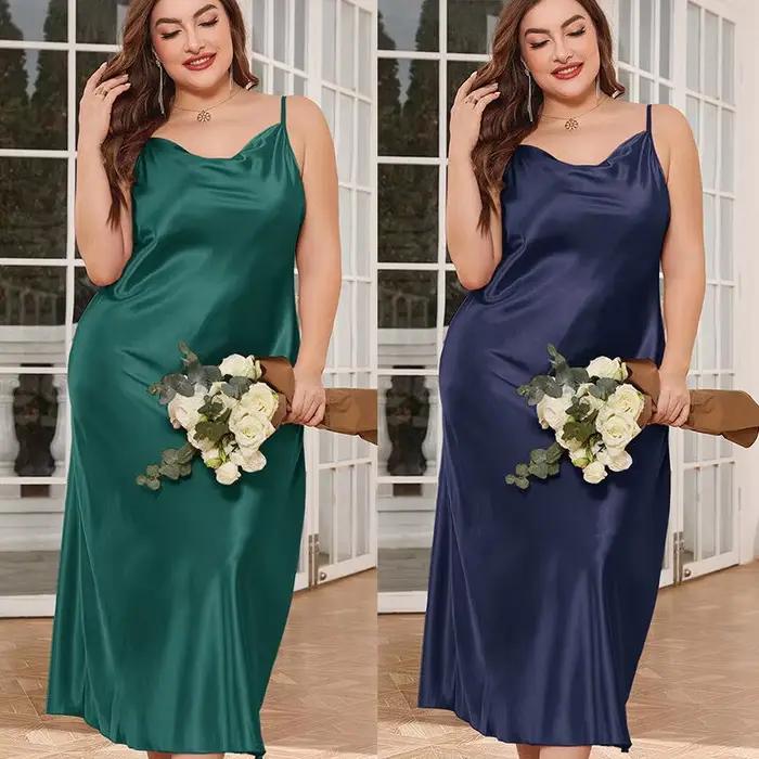 Robe de nuit longue oversize 3XL 4XL 5XL en satin pour femme