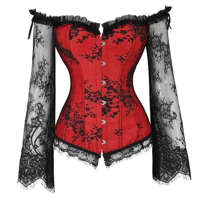 Femmes Sexy hauts Corset manches longues victorien Bustier Vintage gothique surbuste Burlesque manches nues dentelle Corsets gilet