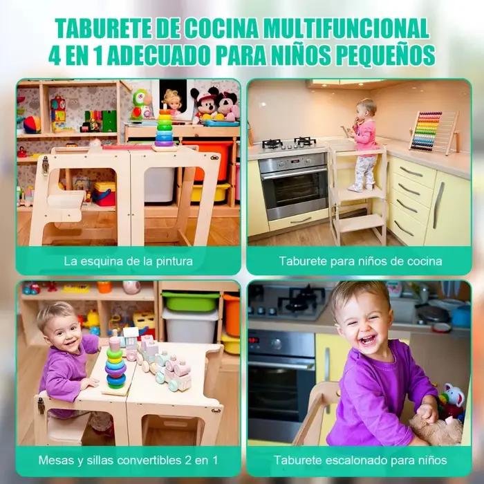 Tour pour tout-petits, tabouret de cuisine, aide pour les tout-petits, tour d'apprentissage en bois avec tableau, tour sur pied de cuisine avec Rail de sécurité