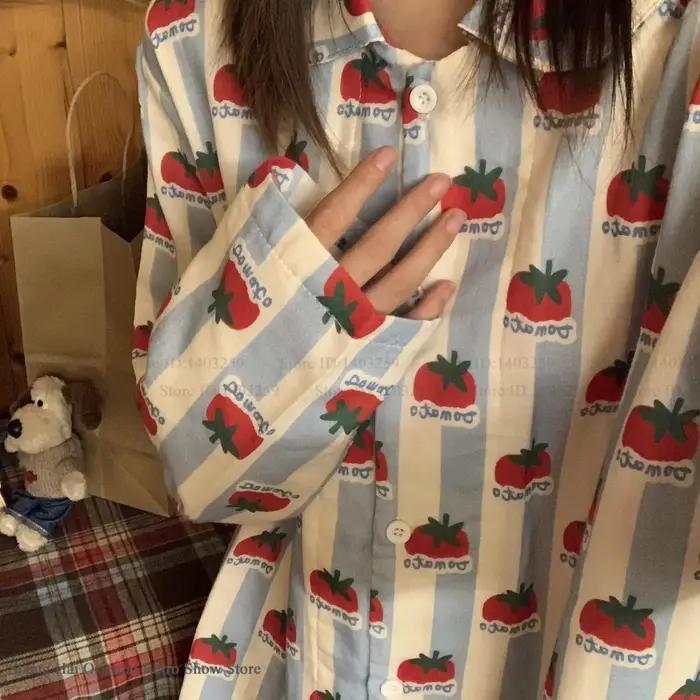 Doux mignon dessin animé 2 pièces Pyjamas ensemble printemps automne nouveau coton Pijamas costume femmes vêtements de