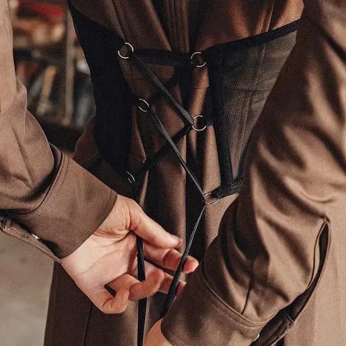 Corset sous-poitrine noir avec chaîne punk pour femmes style gothique dentelle ajustable tous les jours
