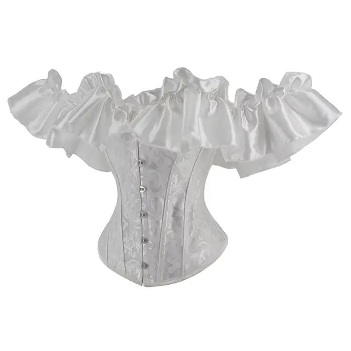 Corset blanc pour mariée, Bustier à lacets, manches courtes, à volants, gilet de fête, tenue Sexy, Vintage, Burlesque