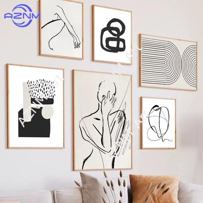 Affiches abstraites arc-en-ciel avec dessin de corps de fille en lignes noires, impressions sur toile, peinture murale, images pour hôtel, bar, décoration de salon