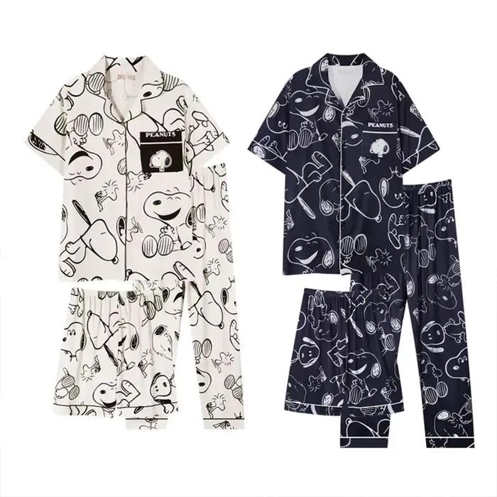 Ensemble de pyjamas d'été Kawaii mignon Snoopy pour couple, imprimé dessin animé, manches courtes, pour hommes et femmes, nouvelle mode 2026, vêtements décontractés pour la maison