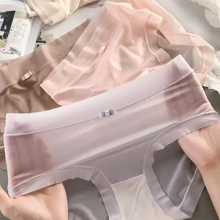 Femmes glace soie culottes Sexy slips transparents sans couture respirant taille moyenne caleçons été confort doux sous-vêtements femme