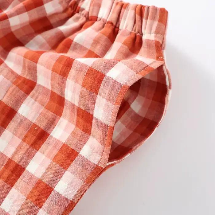 Ensemble pyjama Double couche en gaze de coton imprimé à carreaux pour Couples