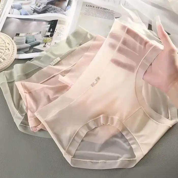 Femmes glace soie culottes Sexy slips transparents sans couture respirant taille moyenne caleçons été confort doux sous-vêtements femme