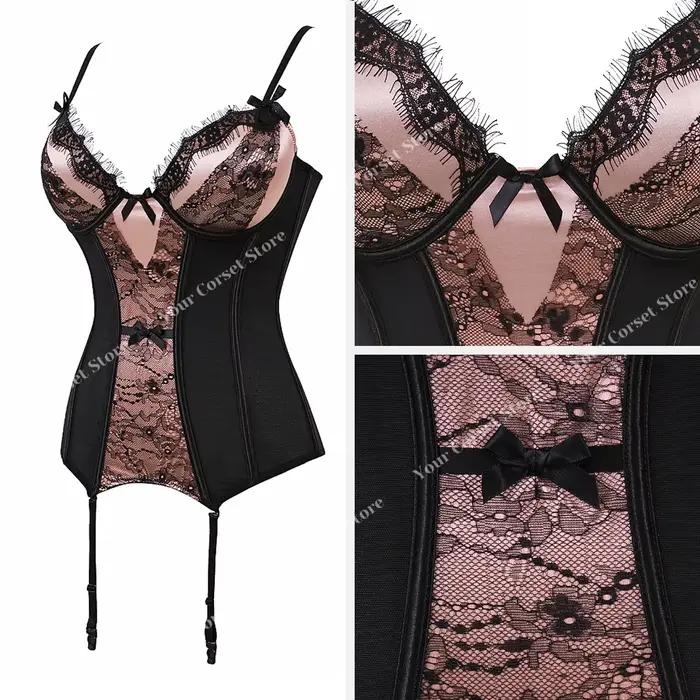 Corset en dentelle victorienne avec nœud papillon et jarretelles